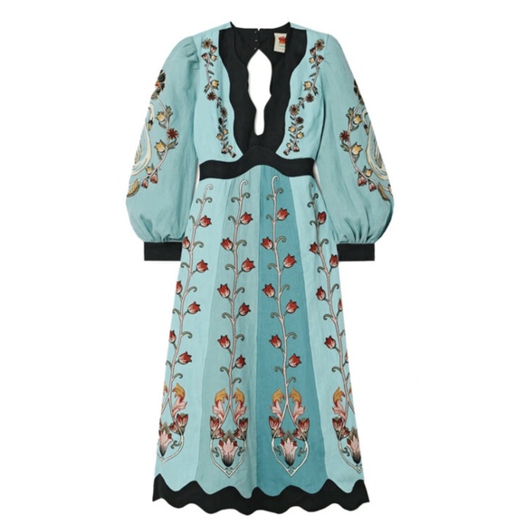 FARM RIO Blue Flowing Beauty Embroidered Long Sleeve Midi Dress With Tags - XL - Picture 1 of 9